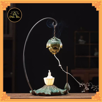 Lư đốt trầm hương,lư gốm treo xông trầm hương khói ngược lư hoa sen treo kệ đèn led, trang trí tiểu cảnh,thác khói,decor