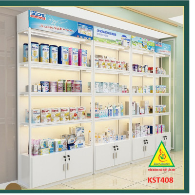 Kệ trưng bày sản phẩm, hàng hóa , kệ trang trí khung sắt mặt gỗ KST408 - Nội thất lắp ráp Viễn Đông Adv