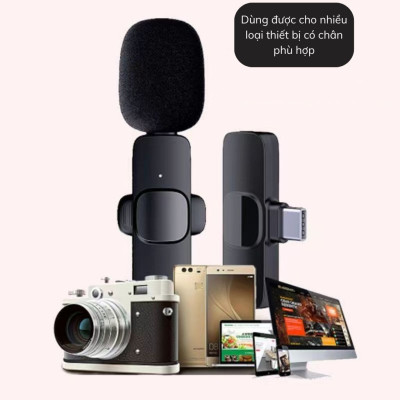 Micro thu âm không dây K9 cài áo lọc tiếng ồn cao cấp dùng để Livestream, quay video, ghi âm cho điện thoại - Hàng chính hãng
