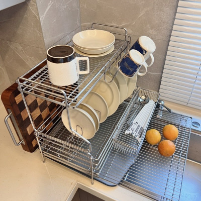 Kệ chén 2 tầng đa năng co giãn inox 304 cao cấp Hobby home decor KC5