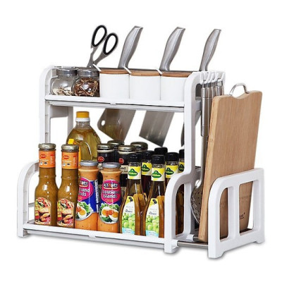 Kệ Gia Vị Đựng Đồ Nhà Bếp 2 Tầng Có Khe Cắm Dao Thớt Hàng - Gọn Gàng Nhà Bếp- Hàng Chính Hãng MINIIN