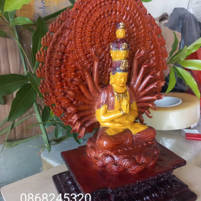 Tượng phật thiên thủ thiên nhãn  bằng gỗ hương đá sơn pu giả cổ kt 30×20×15cm 