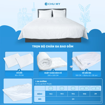 Bộ chăn ga gối khách sạn 5 sao T400 kèm chăn - Màu trắng trơn - Bộ chăn ga màu trắng 100% Cotton Cao Cấp
