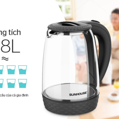 Ấm siêu tốc thủy tinh 1.8L Sunhouse SHD1215B - Hàng chính hãng