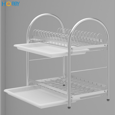 Kệ chén đa năng 2 tầng inox 304 có khay nhựa Hobby home decor KC2K