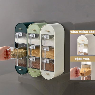Kệ Đựng Gia Vị Nhà Bếp Dán Tường Có Ngăn Kéo 5 Ngăn Tiện Dụng - Hàng Chính Hãng 
