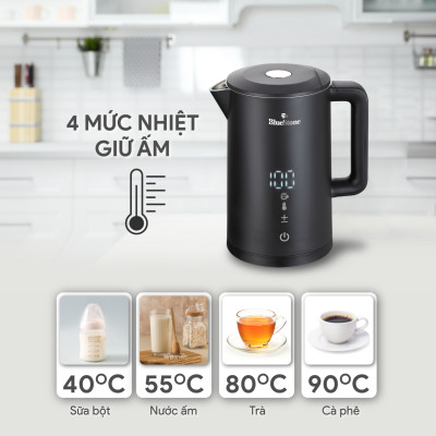 Ấm Đun Nước Siêu Tốc 2 Lớp BlueStone KTB-3466 (1.5 Lít - 1850-2200W ) - Nút cảm ứng - Đèn LED hiển thị nhiệt độ - Bảo hành 2 năm - Hàng chính hãng