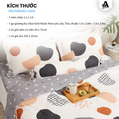 Bộ Ga Giường Mền Chần Bông 5 Món Round Spots Mềm Mại 100% Cotton Tự Nhiên A2Z Home