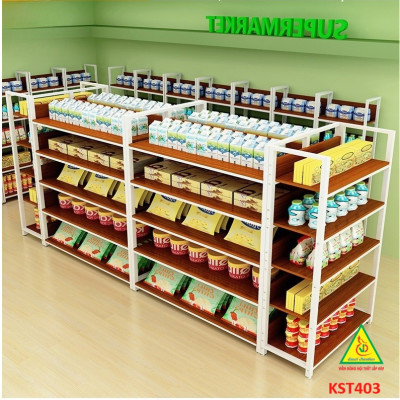 Kệ trưng bày sản phẩm, hàng hóa , kệ trang trí khung sắt mặt gỗ KST403 - Nội thất lắp ráp Viễn Đông Adv