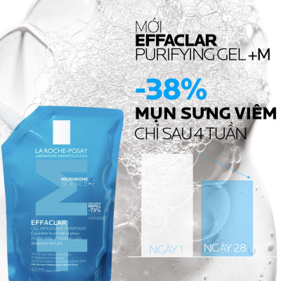 Gel rửa mặt cho da dầu nhạy cảm La Roche-Posay Effaclar Foaming Gel 400ml (Túi refill)