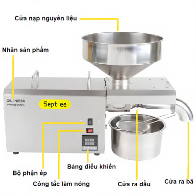 Máy ép dầu ăn thực vật chuyên nghiệp Nóng và Lạnh thương hiệu Mỹ Septree S8 - Công suất 1450W - Hàng nhập khẩu