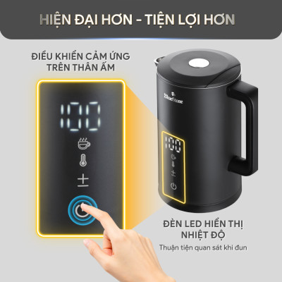 Ấm Đun Nước Siêu Tốc 2 Lớp BlueStone KTB-3466 (1.5 Lít - 1850-2200W ) - Nút cảm ứng - Đèn LED hiển thị nhiệt độ - Bảo hành 2 năm - Hàng chính hãng
