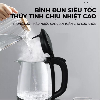 Günter & Hauer Bình Đun Siêu Tốc Bình Trà Điện Thủy Tinh 1,7L LED Dây Đèn Vòng Xanh và Thiết Bị Điều Khiển EK100 - Hàng chính hãng