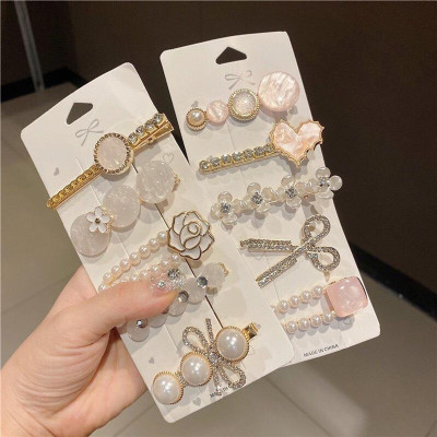 Set 5 Kẹp Tóc Hạt Ngọc Đính Hạt Lấp Lánh Dễ Thương