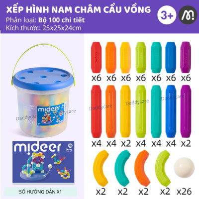 Bộ xếp hình nam châm, đồ chơi lắp ghép cho bé Mideer Rainbow Magnetic Building Stick