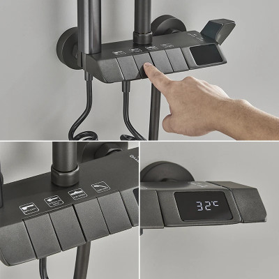 (Tặng ống nối cây sen) Sen cây phím đàn đồng mạ nano xám màn hình hiển thị nhiệt độ tự động kèm xịt vệ sinh