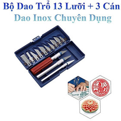 Comco 2 Bộ Dao Trổ 13 Lưỡi+ 3 Cán Dao Inox Chống Trơn Chuyên Dụng Khắc Tỉa Thủ Công