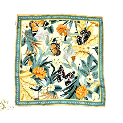 Khăn Lụa Vuông in Sen Silk KLVI01 65x65cm - Silk Square Printed Scarves - Khăn Quà Tặng Cao Cấp