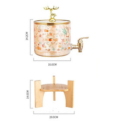 Bình Trà, Bình Đựng Nước Thủy Tinh Stiker 2.5L và 3.5L Có Vòi, Có Nắp Đậy + Tặng Kèm Kệ Gỗ - Bình Pha trà, Nước Trái Cây