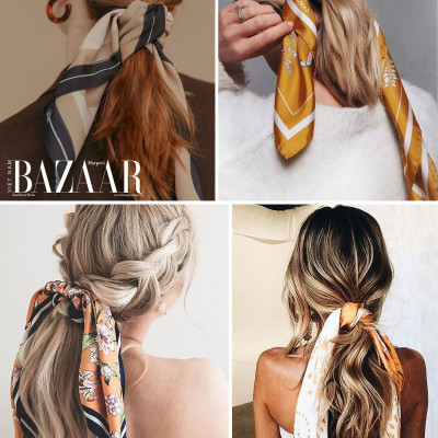 Ruy băng lụa turban cột tóc, khăn quàng cổ lụa, dây buộc tóc dành cho nữ phong cách Hàn Quốc