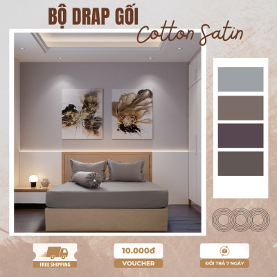 Bộ Ga Gối Giường 1m6x2m Cotton Satin 4 món Nhiều Màu bo chun Cao Cấp MYM Mềm Mịn Thoáng Mát