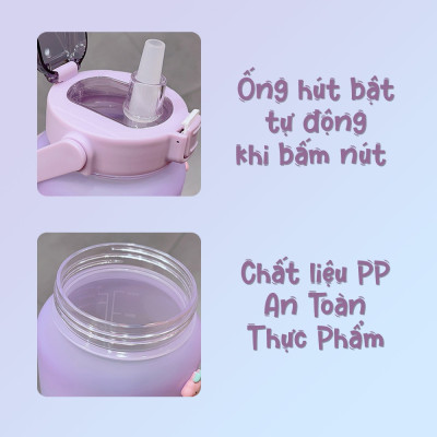 Bình Đựng Nước 2L Cute Có Vạch Báo Giờ Uống Nước,Chất Liệu Nhựa Cao Cấp