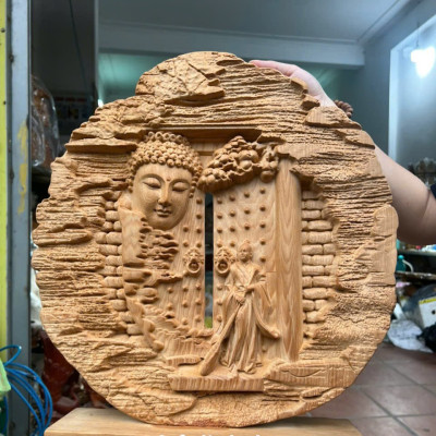 Tượng nhất tâm bái phật bằng gỗ ngọc Am thơm nức cao 43x40x9cm 