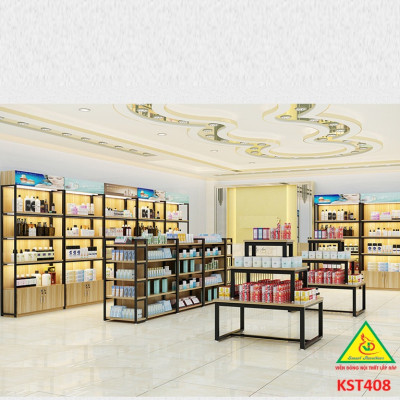 Kệ trưng bày sản phẩm, hàng hóa , kệ trang trí khung sắt mặt gỗ KST408 - Nội thất lắp ráp Viễn Đông Adv