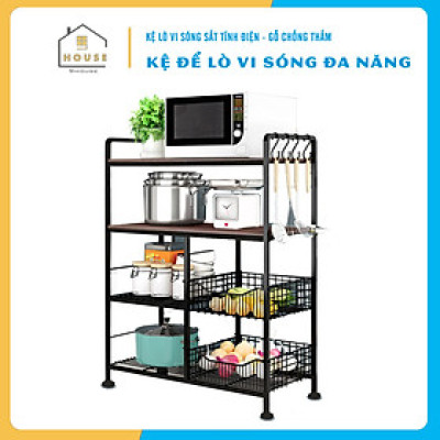 Kệ lò vi sóng đa năng 179-2 thương hiệu 9House kệ bếp để lò nướng nồi cơm điện kèm giá rổ để rau củ gia vị loại khung sắt dày sơn tĩnh điện chống rỉ mặt gỗ MDF lõi xanh chống ẩm bề mặt phủ melamine chống thấm cao cấp - Hàng chính hãng