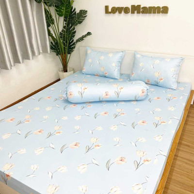Ga chống thấm Cotton LoveMama họa tiết Hoa Tulip mềm mại thoáng mát loại 1