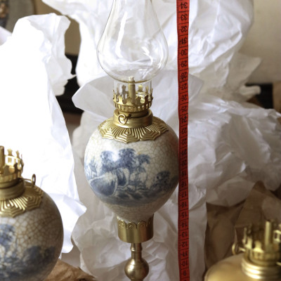 Đèn dầu men rạn Bát Tràng bọc đồng - Dáng Quả Lê 37cm