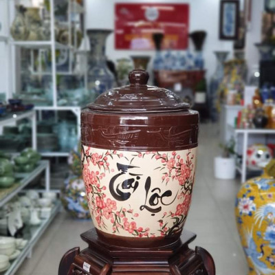 Hũ đựng gạo tài lộc hình con hạc gốm sứ Bát Tràng loại 30Kg