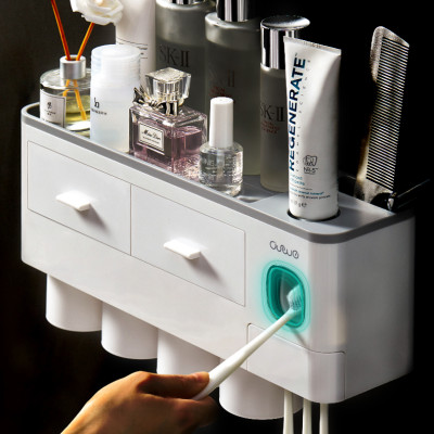 Hộp Đựng Bàn Chải Và Nhả Kem Đánh Răng Tự Động Tặng Kèm 4 Cốc Hút Từ -Kệ Để Đồ Nhà Tắm Dán Tường Tiện Lợi- Hàng Chính Hãng MINIIN