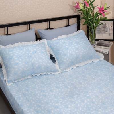 Bộ chăn drap Bamboo Hàn Quốc Hana Hana Leafmingo blue