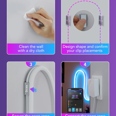 Dây Đèn LED RGBIC tạo hình dán tường Govee Neon LED Strip Light H61A0 (3M) | Hiệu ứng nhấp nháy, chạy đuổi mượt mà