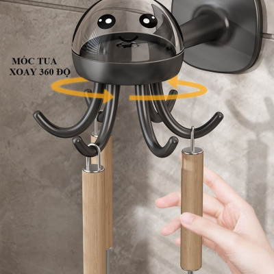 Móc Treo Đồ Dáng Tường Hình Bạch Tuộc Xoay 360