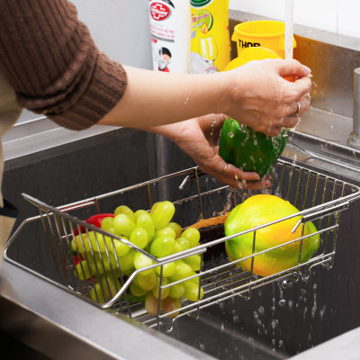 Kệ inox gác bồn rửa chén điều chỉnh kích thước,  rổ inox đa năng úp cho chậu rửa bát, khay đa năng