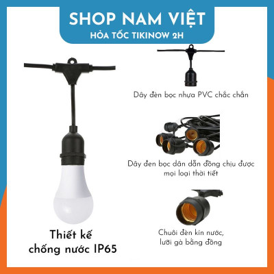 Dây Đèn Led Chuôi E27 Kèm Bóng Đèn Chống Nước Trang Trí Ngoài Trời - Loại Cao Cấp, Chính Hãng NAVIVU