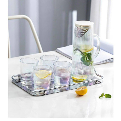Bình đụng nước uống thủy tinh cao cấp vân tăm 1270ml trắng ánh trai biển