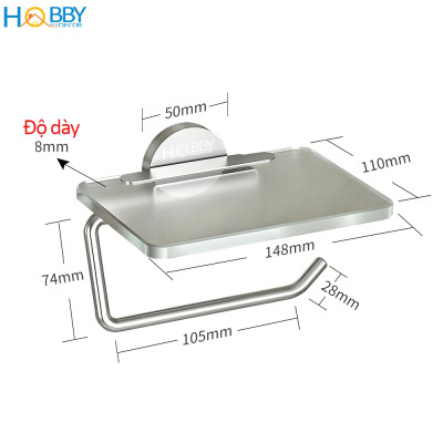 Kệ để giấy vệ sinh có mái che thủy tinh inox 304 Hobby home decor G16
