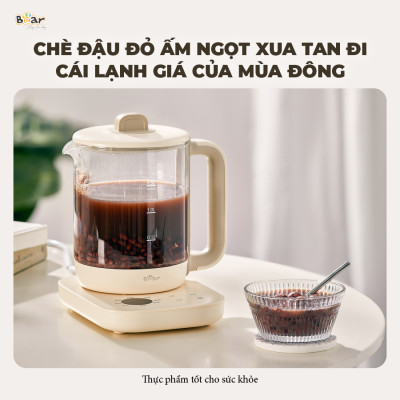 Bình Pha Trà BEAR 1,5L Ấm Thủy Tinh Đun Nước Giữ Nhiệt Hẹn Giờ Có Lưới Lọc Bảo Hành 18 Tháng - SB-PT15K 1000W