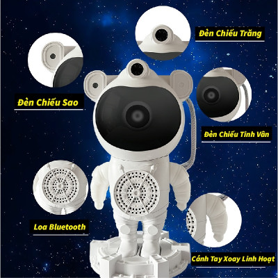 Đèn Phi Hành Gia Cao Cấp Có Loa Bluetooth Và Điều Khiển Chiếu Bầu Trời Sao, Dải Thiên Hà Và Ánh Trăng Trang Trí Decor