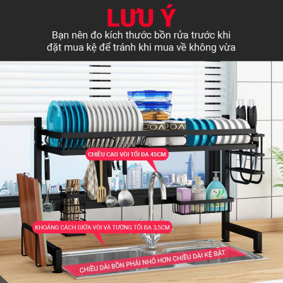 Kệ Để Bát Thông Minh, Giá Kệ Để Chén Bát Đũa Đa Năng Chọn Size (65/85/95/125cm – 1 tầng/2 tầng) – Thép Carbon Không Gỉ - Sơn Tĩnh Điện Cao Cấp Siêu Bền – Chống Bám Bụi Chính Hãng