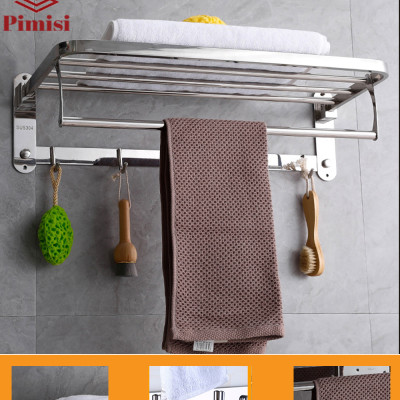 Kệ giá treo khăn tắm dán tường trong nhà vệ sinh Pimisi PR-011WM inox 304 giàn đa năng có kèm keo dán | hàng chính hãng
