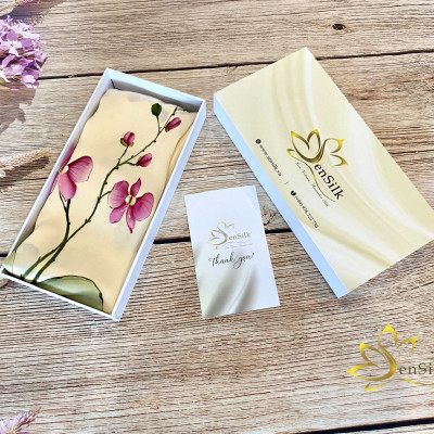 Khăn Lụa Cao Cấp Vẽ Tay Hoa Lan SenSilk Limited – Quà Tặng Doanh Nhân 200x55cm, Vietnam Hand Painted Silk