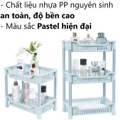 Kệ chữ nhật 2, 3 tầng nhựa VIỆT NHẬT - Đựng gia vị, chén đĩa bếp, đồ dùng phòng tắm size Trung- Hàng Việt Nhật (Giao màu ngẫu nhiên)