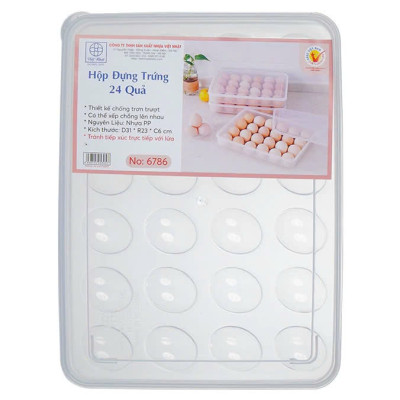 Hộp Đựng Trứng Gà, Vịt 24 Quả Việt Nhật Để Tủ Lạnh - Khay Bảo Quản Trứng Gà, Trứng Vịt Có Nắp - Hàng chính hãng