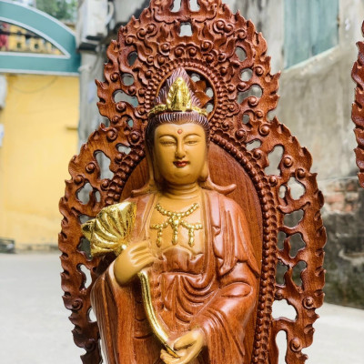 Bộ tượng phật tam thánh bằng gỗ hương đá làm mầu giả cổ kt cao 40cm