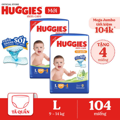 Combo 2 Tã/bỉm quần HUGGIES SKINCARE MEGA JUMBO size L 96+8 miếng