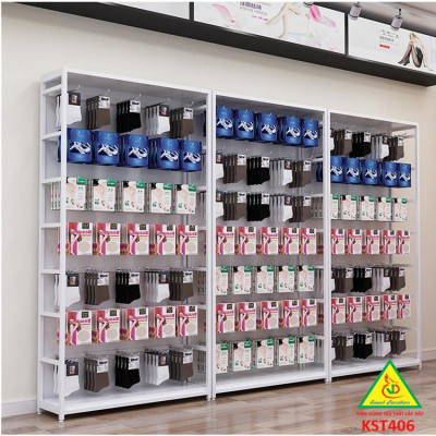 Kệ trưng bày sản phẩm, hàng hóa , kệ trang trí khung sắt mặt gỗ KST406 - Nội thất lắp ráp Viễn Đông Adv